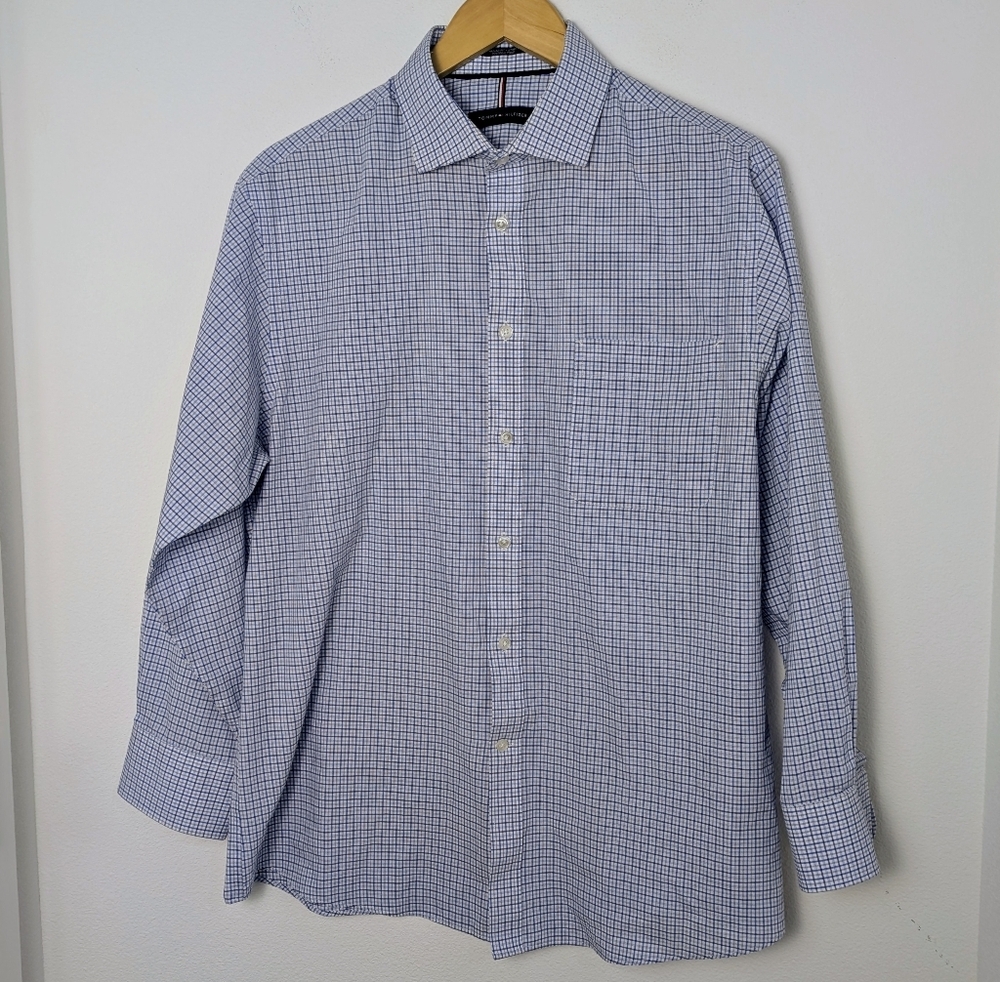 Tommy Hilfiger Shirt Mens Blue Plaid Button Up Long Sleeve Casual/Dress SIZE L